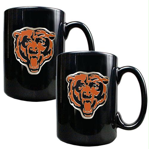 Great American Products Chicago Bears NFL 2pc Black Ceramic Mug Set Primary Logo