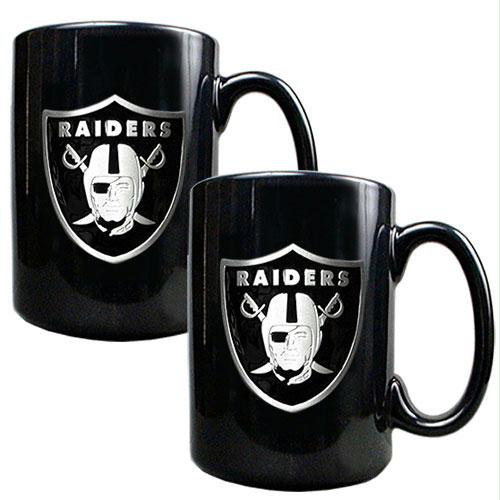 Great American Products Oakland Raiders NFL 2pc Black Ceramic Mug Set Primary Logo