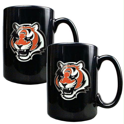 Great American Products Cincinnati Bengals NFL 2pc Black Ceramic Mug Set Primary Logo