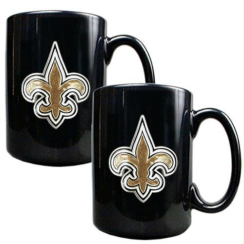 Great American Products New Orleans Saints NFL 2pc Black Ceramic Mug Set Primary Logo