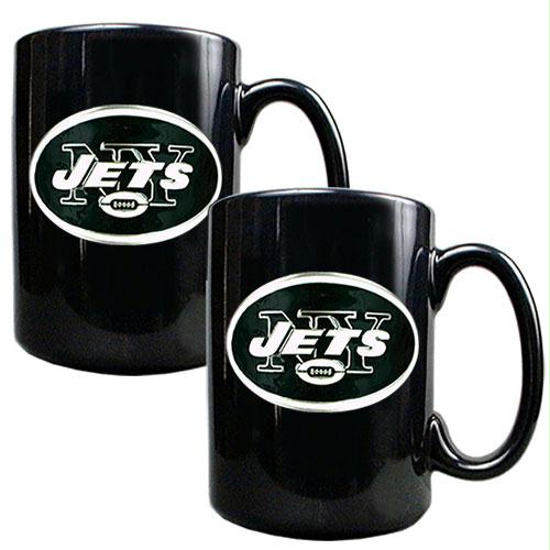 Great American Products New York Jets NFL 2pc Black Ceramic Mug Set Primary Logo
