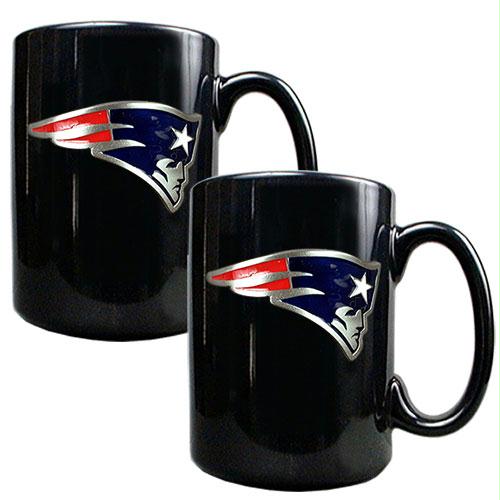Great American Products New England Patriots NFL 2pc Black Ceramic Mug Set Primary Logo
