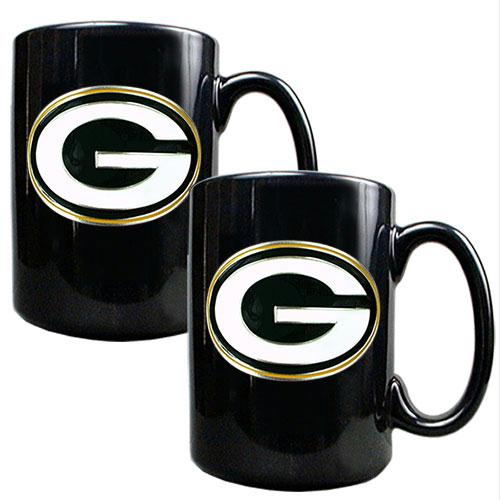 Great American Products Green bay Packers NFL 2pc Black Ceramic Mug Set Primary Logo