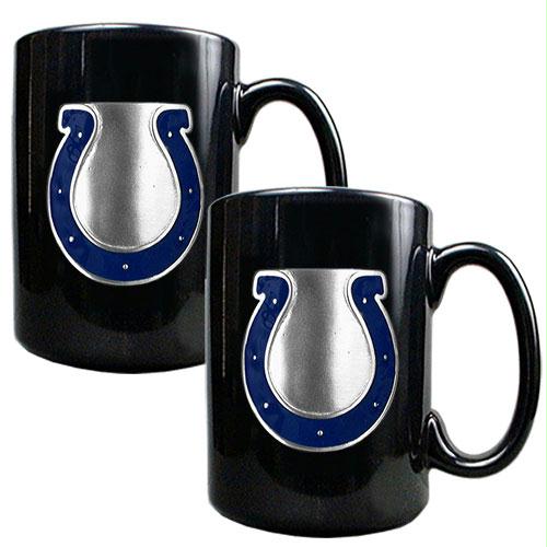 Great American Products Indianapolis Colts NFL 2pc Black Ceramic Mug Set Primary Logo