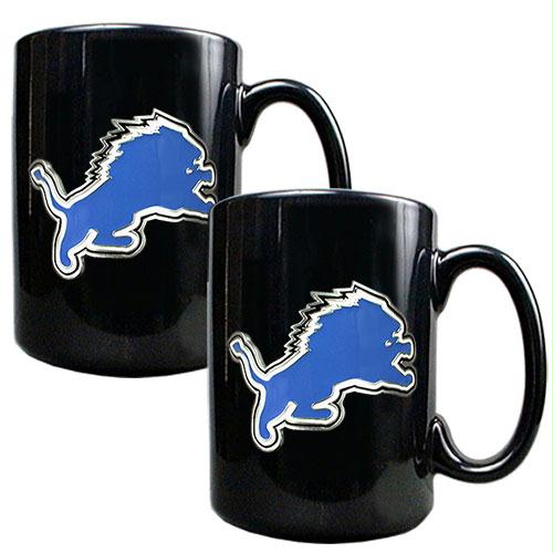 Great American Products Detroit Lions NFL 2pc Black Ceramic Mug Set Primary Logo