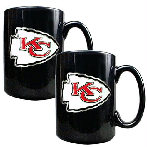 Great American Products Kansas City Chiefs NFL 2pc Black Ceramic Mug Set Primary Logo