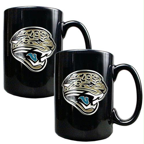 Great American Products Jacksonville Jaguars NFL 2pc Black Ceramic Mug Set Primary Logo