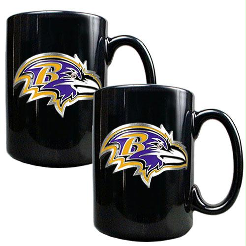 Great American Products Baltimore Ravens NFL 2pc Black Ceramic Mug Set - Primary Logo