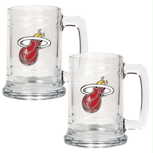 Great American Products Miami Heat NBA 2pc 15oz Glass Tankard Set - Primary Logo