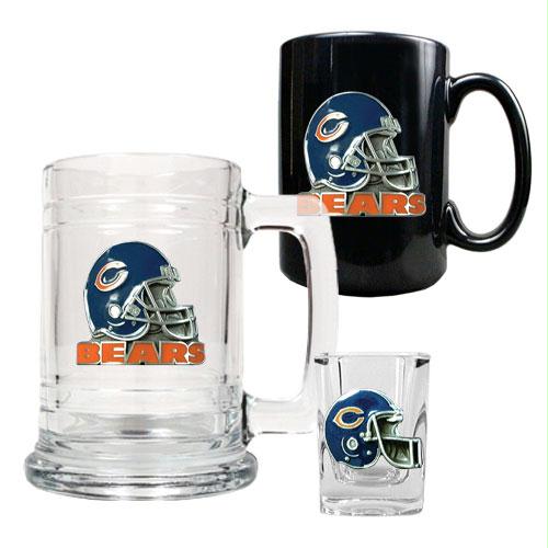 Great American Products Chicago Bears NFL 15oz Tankard 15oz Ceramic Mug 2oz Shot Glass Set Helmet Logo