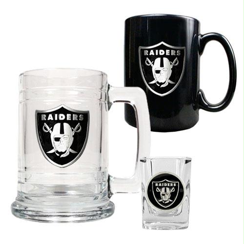 Great American Products Oakland Raiders NFL 15oz Tankard 15oz Ceramic Mug 2oz Shot Glass Set Primary Logo