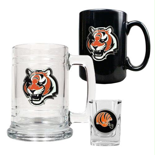 Great American Products Cincinnati Bengals NFL 15oz Tankard 15oz Ceramic Mug 2oz Shot Glass Set Primary Logo