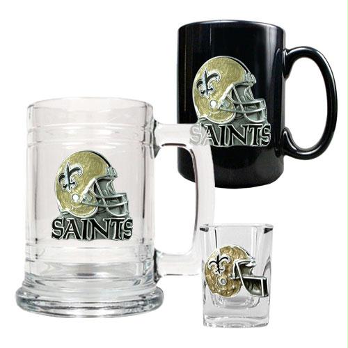 Great American Products New Orleans Saints NFL 15oz Tankard 15oz Ceramic Mug 2oz Shot Glass Set Helmet Logo