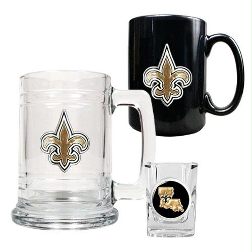 Great American Products New Orleans Saints NFL 15oz Tankard 15oz Ceramic Mug 2oz Shot Glass Set Primary Logo