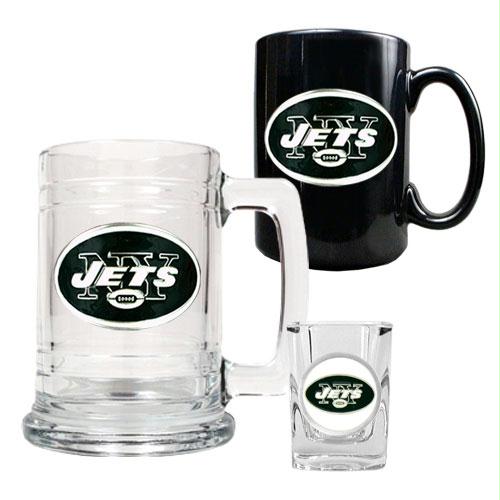 Great American Products New York Jets NFL 15oz Tankard 15oz Ceramic Mug 2oz Shot Glass Set Primary Logo
