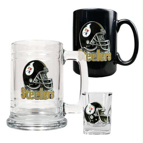 Great American Products Pittsburgh Steelers NFL 15oz Tankard 15oz Ceramic Mug 2oz Shot Glass Set Helmet Logo