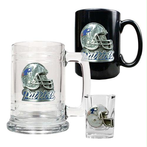Great American Products New England Patriots NFL 15oz Tankard 15oz Ceramic Mug 2oz Shot Glass Set Helmet Logo