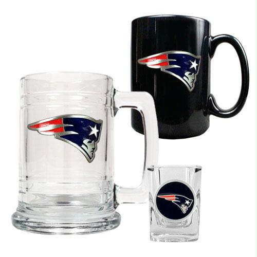 Great American Products New England Patriots NFL 15oz Tankard 15oz Ceramic Mug 2oz Shot Glass Set Primary Logo