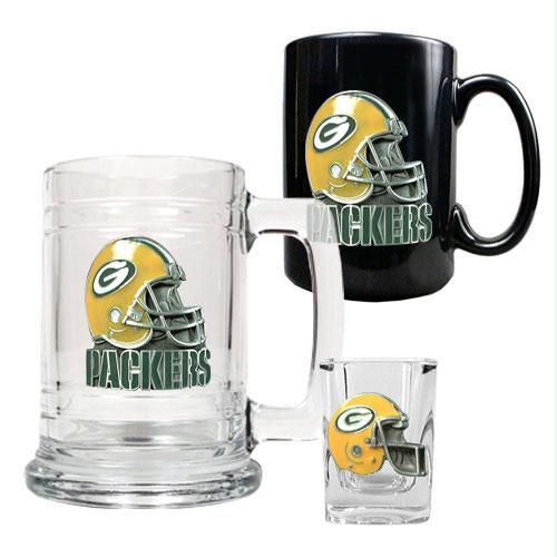 Great American Products Green bay Packers NFL 15oz Tankard 15oz Ceramic Mug 2oz Shot Glass Set Helmet Logo