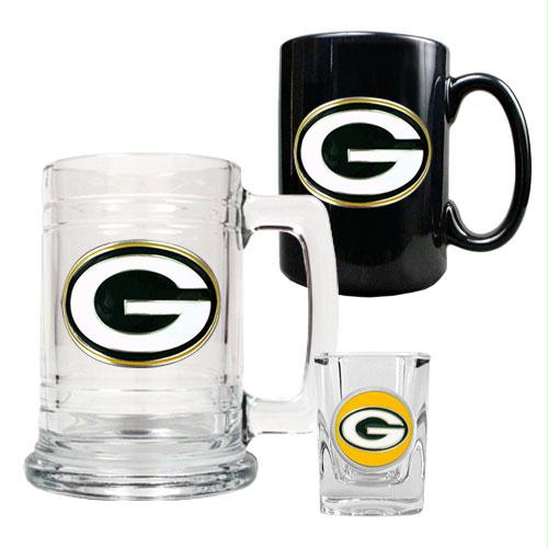 Great American Products Green bay Packers NFL 15oz Tankard 15oz Ceramic Mug 2oz Shot Glass Set Primary Logo