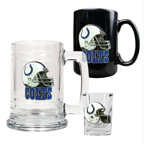 Great American Products Indianapolis Colts NFL 15oz Tankard 15oz Ceramic Mug 2oz Shot Glass Set Helmet Logo