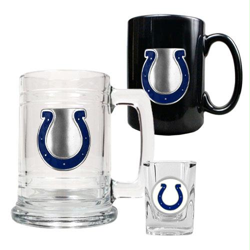 Great American Products Indianapolis Colts NFL 15oz Tankard 15oz Ceramic Mug 2oz Shot Glass Set Primary Logo