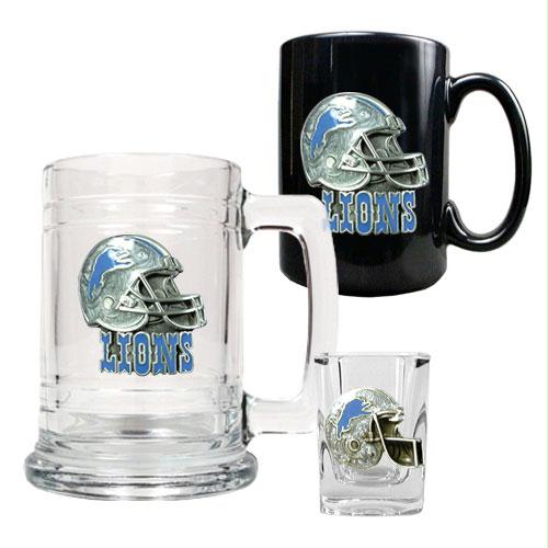 Great American Products Detroit Lions NFL 15oz Tankard 15oz Ceramic Mug 2oz Shot Glass Set Helmet Logo