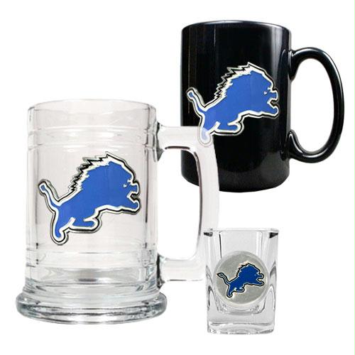 Great American Products Detroit Lions NFL 15oz Tankard 15oz Ceramic Mug 2oz Shot Glass Set Primary Logo