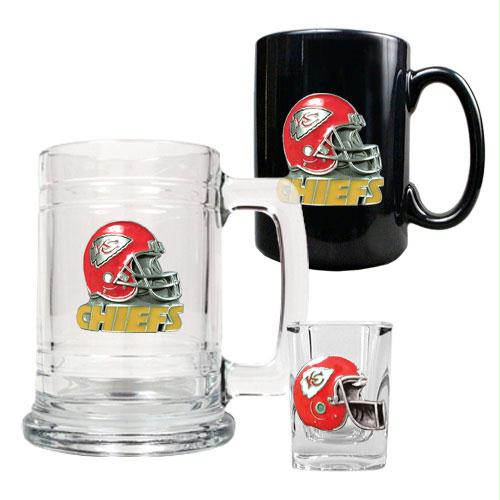 Great American Products Kansas City Chiefs NFL 15oz Tankard 15oz Ceramic Mug 2oz Shot Glass Set Helmet Logo