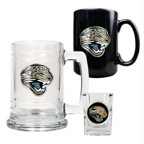 Great American Products Jacksonville Jaguars NFL 15oz Tankard 15oz Ceramic Mug 2oz Shot Glass Set Primary Logo