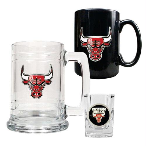Great American Products Chicago Bulls NBA 15oz Tankard 15oz Ceramic Mug 2oz Shot Glass Set Primary Logo