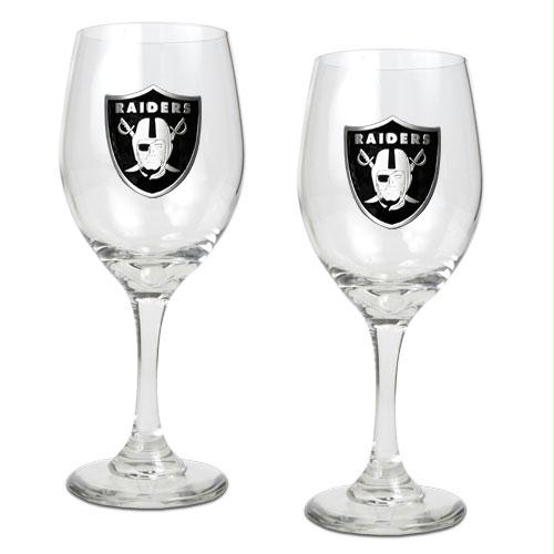 Great American Products Oakland Raiders NFL 2pc Wine Glass Set Primary Logo