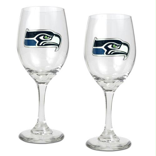 Great American Products Seattle Seahawks NFL 2pc Wine Glass Set Primary Logo
