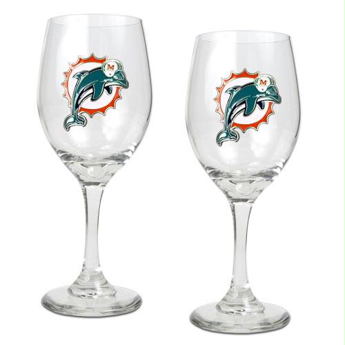 Great American Products Miami Dolphins NFL 2pc Wine Glass Set Primary Logo