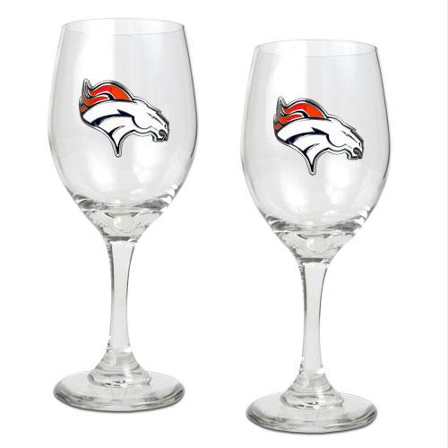 Great American Products Denver Broncos NFL 2pc Wine Glass Set Primary Logo