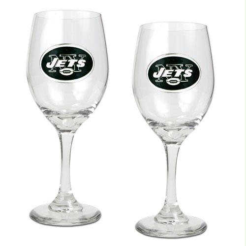 Great American Products New York Jets NFL 2pc Wine Glass Set Primary Logo