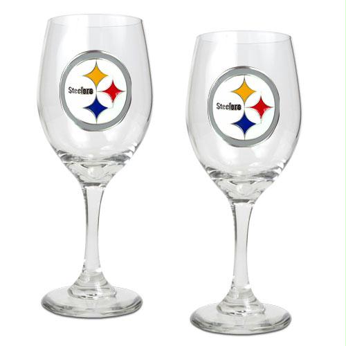 Great American Products Pittsburgh Steelers NFL 2pc Wine Glass Set Primary Logo
