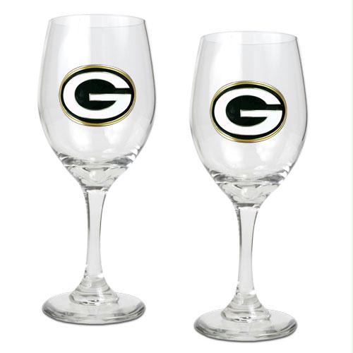 Great American Products Green bay Packers NFL 2pc Wine Glass Set Primary Logo
