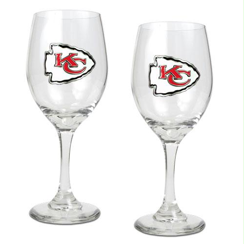 Great American Products Kansas City Chiefs NFL 2pc Wine Glass Set Primary Logo