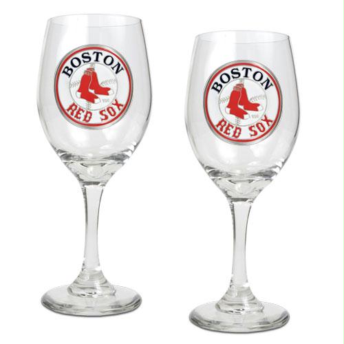 Great American Products Boston Red Sox MLB 2pc Wine Glass Set Primary Logo