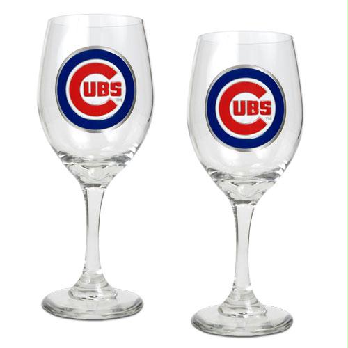 Great American Products Chicago Cubs MLB 2pc Wine Glass Set Primary Logo