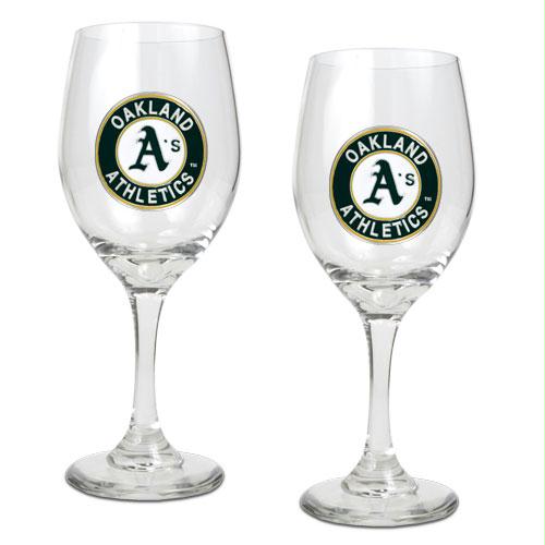 Great American Products Oakland Athletics MLB 2pc Wine Glass Set Primary Logo
