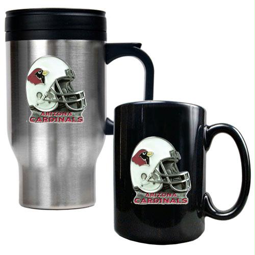 Great American Products Arizona Cardinals NFL Travel Mug & Ceramic Mug Set - Helmet logo