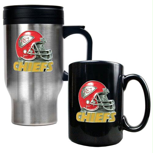 Great American Products Kansas City Chiefs NFL Travel Mug Ceramic Mug Set Helmet logo