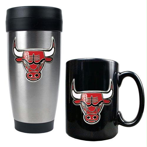 Great American Products Chicago Bulls NBA Stainless Steel Travel Tumbler Black Ceramic Mug Set Primary Logo
