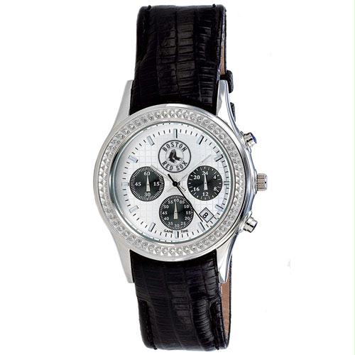 Game Time Boston Red Sox MLB Chronograph Dynasty Series Leather Band Watch - Sox Logo