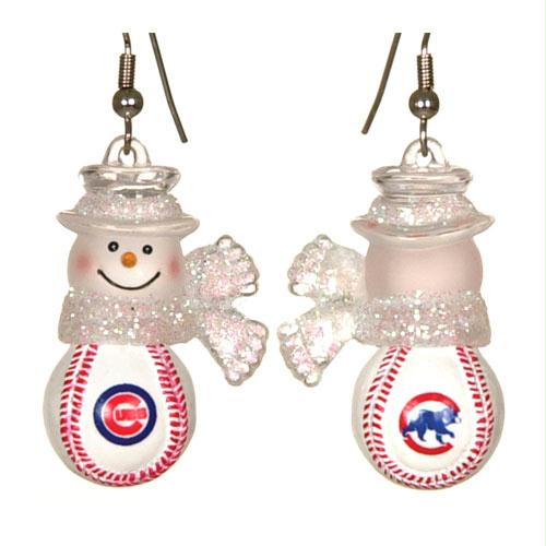 Scottish Christmas Chicago Cubs MLB Snowman Baseball Earrings - 1 Inch
