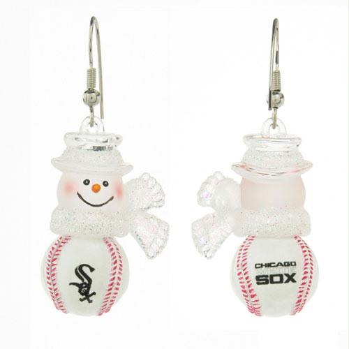 Scottish Christmas Chicago White Sox MLB Snowman Baseball Earrings - 1 Inch