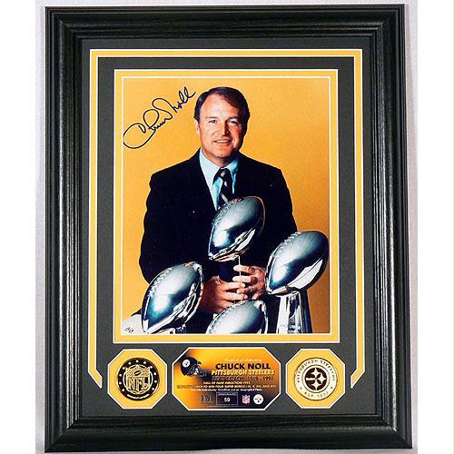 Highland Mint Chuck Noll Autographed Photo Mint with Two 24Kt Gold Coins