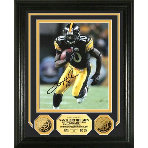 Highland Mint Santonio Holmes Autographed 24KT Gold Coin Photo Mint